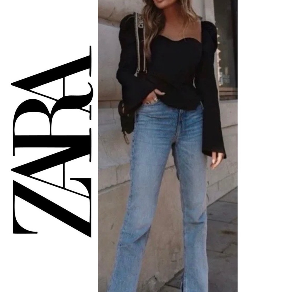 ZARA NEW High Rise Slim Fit Split Hem Jeans Womens Size 0